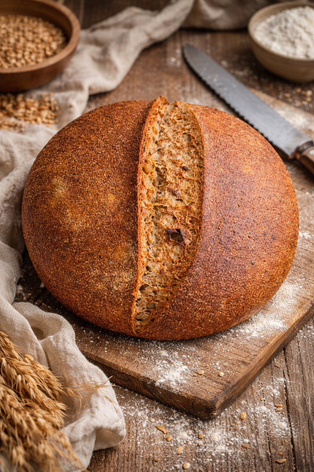 Buğday başağı kazıma desenli ekşi mayalı tam buğday ekmeği