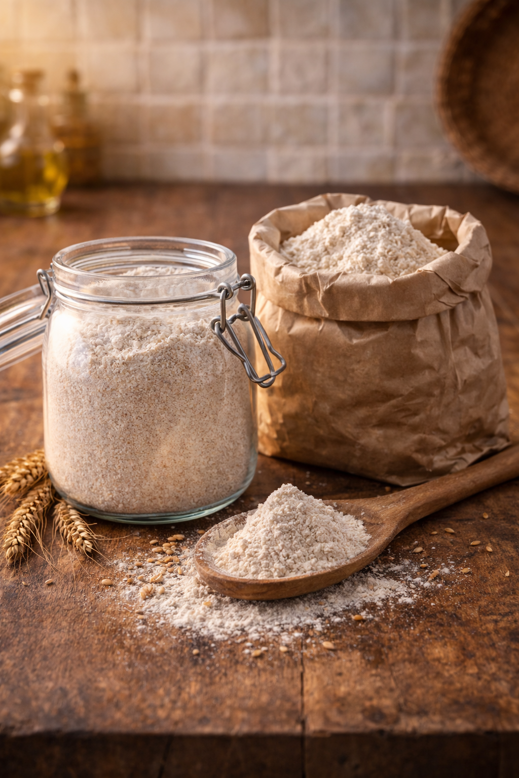 Unlu malzemelerle rustik mutfak sahnesi