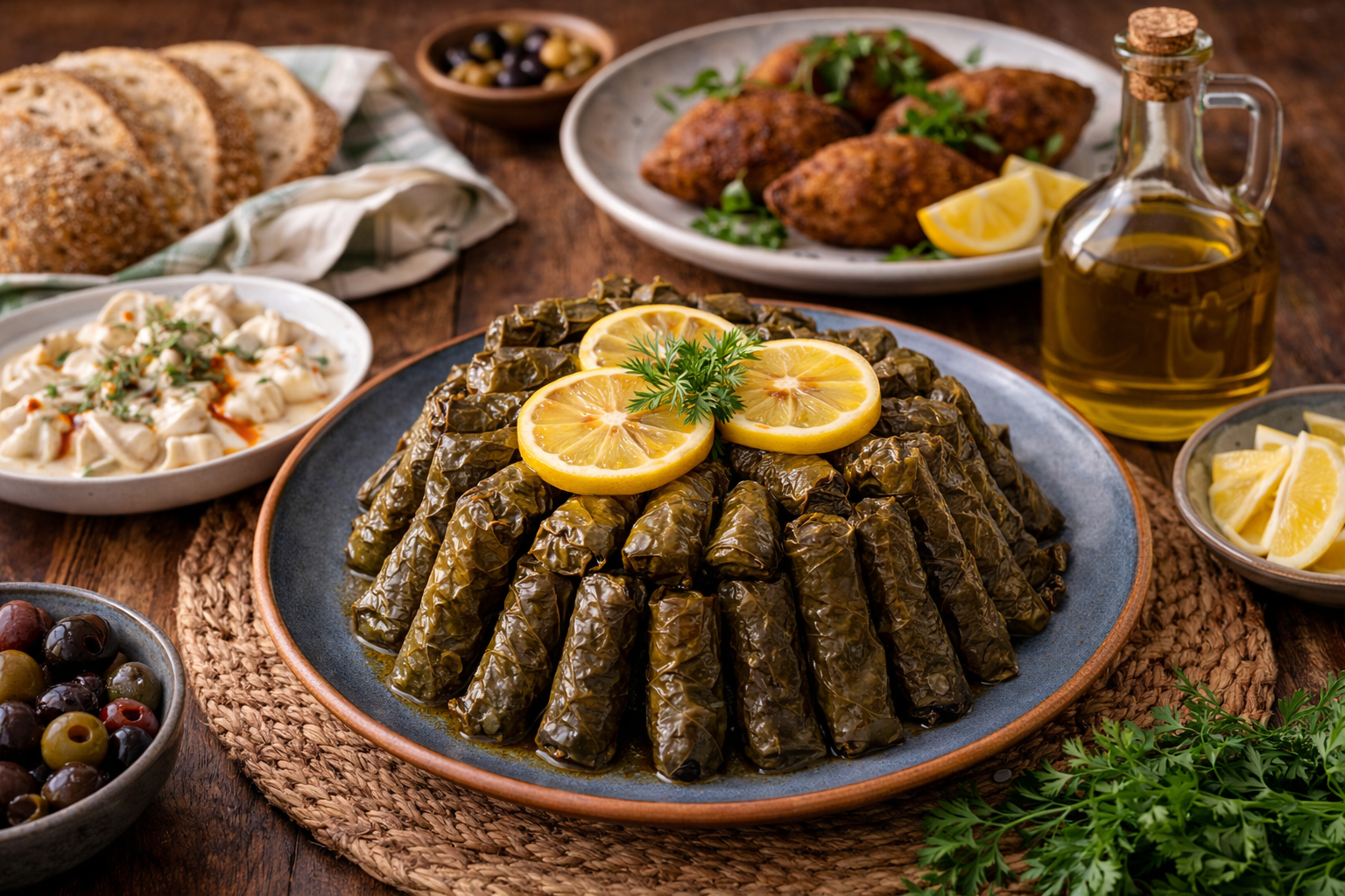 Anne sofrasında zeytinyağlı yaprak sarması